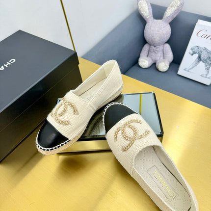 CC ESPADRILLES PLATFORM 25S IN CREAM WHITE KNITTED WOOL AND BLACK LAMBSKIN