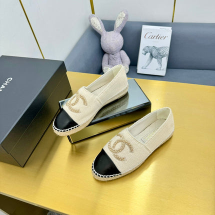 CC ESPADRILLES PLATFORM 25S IN CREAM WHITE KNITTED WOOL AND BLACK LAMBSKIN