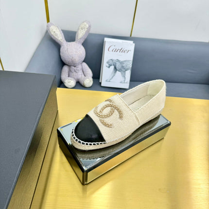 CC ESPADRILLES PLATFORM 25S IN CREAM WHITE KNITTED WOOL AND BLACK LAMBSKIN