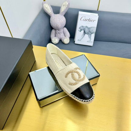 CC ESPADRILLES PLATFORM 25S IN CREAM WHITE KNITTED WOOL AND BLACK LAMBSKIN