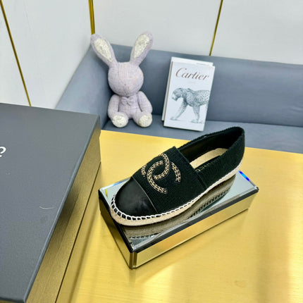 CC ESPADRILLES PLATFORM 25S IN BLACK KNITTED WOOL AND LAMBSKIN