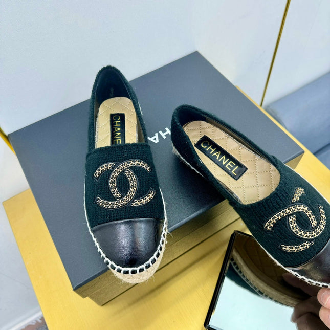 CC ESPADRILLES PLATFORM 25S IN BLACK KNITTED WOOL AND LAMBSKIN
