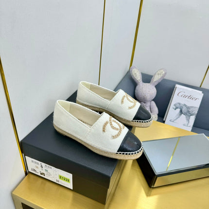 CC ESPADRILLES PLATFORM 25S IN WHITE KNITTED WOOL AND BLACK LAMBSKIN