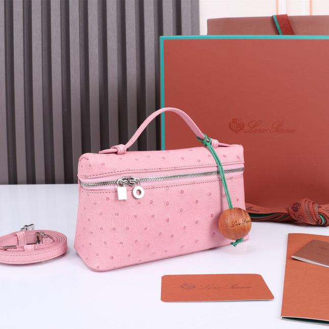 EXTRA POCKET L19 IN BABY PINK OSTRICH LEATHER