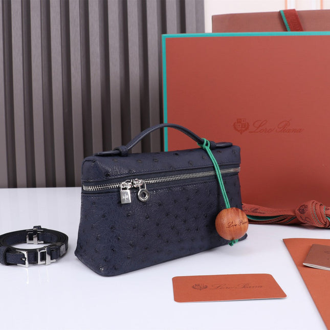 EXTRA POCKET L19 IN SPACE BLUE OSTRICH LEATHER