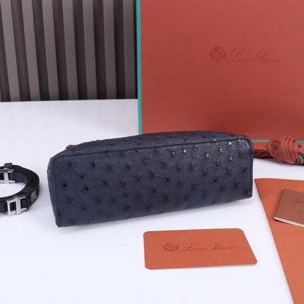 EXTRA POCKET L19 IN SPACE BLUE OSTRICH LEATHER