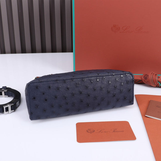 EXTRA POCKET L19 IN SPACE BLUE OSTRICH LEATHER