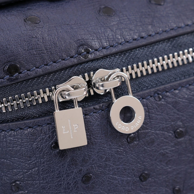 EXTRA POCKET L19 IN SPACE BLUE OSTRICH LEATHER