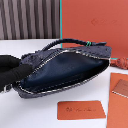 EXTRA POCKET L19 IN SPACE BLUE OSTRICH LEATHER