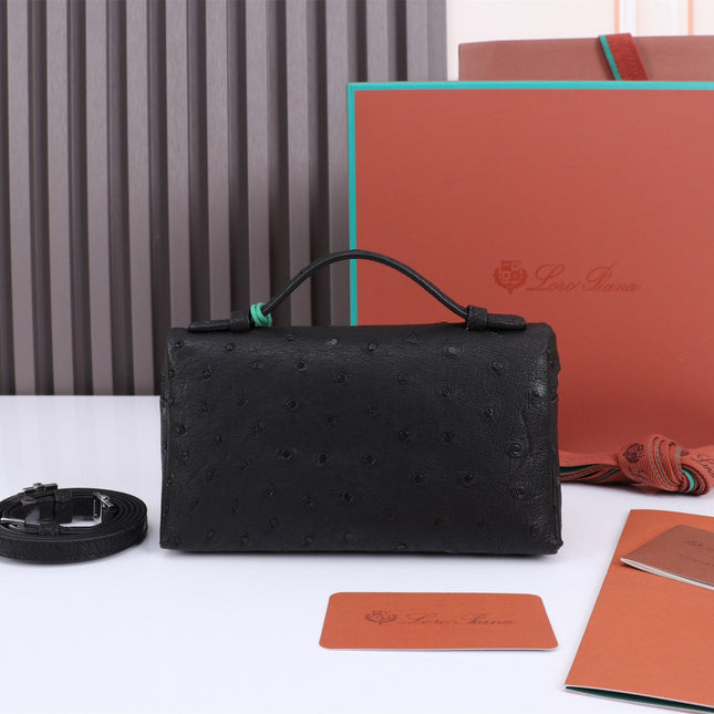 EXTRA POCKET L19 IN BLACK OSTRICH LEATHER