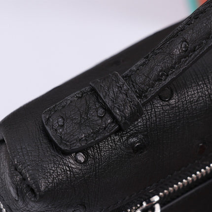 EXTRA POCKET L19 IN BLACK OSTRICH LEATHER
