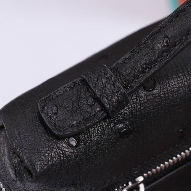 EXTRA POCKET L19 IN BLACK OSTRICH LEATHER