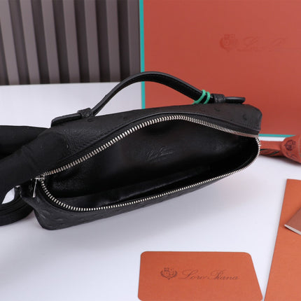 EXTRA POCKET L19 IN BLACK OSTRICH LEATHER