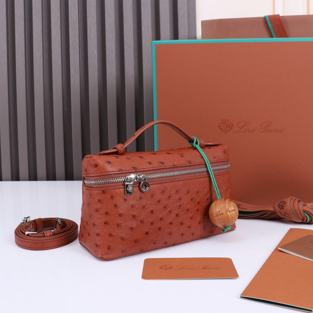 EXTRA POCKET L19 IN RED BROWN OSTRICH LEATHER