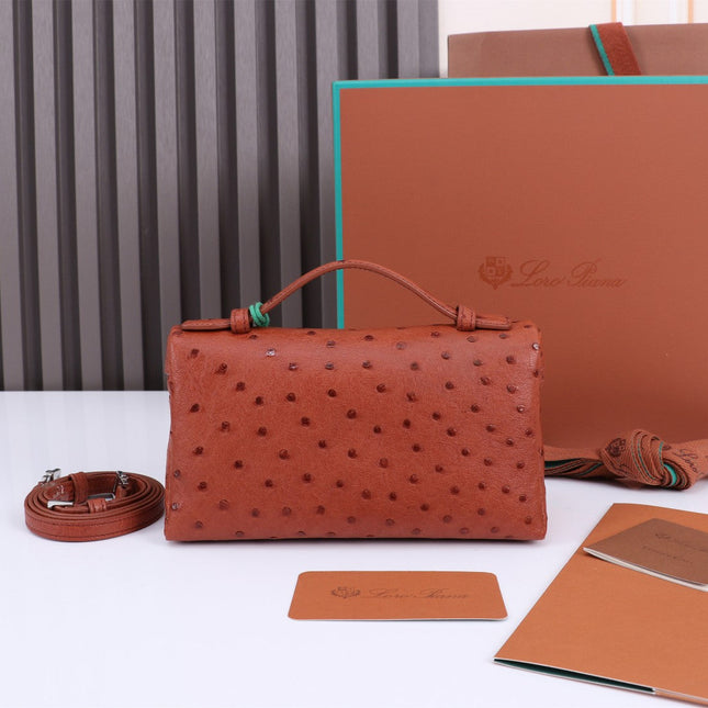 EXTRA POCKET L19 IN RED BROWN OSTRICH LEATHER