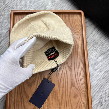 BEANIE HAT IN BISQUE BEIGE WOOL AND RABBIT FUR 342035