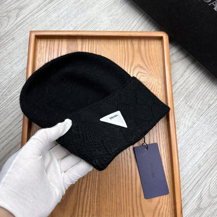 BEANIE HAT IN BLACK WOOL AND RABBIT FUR 342038