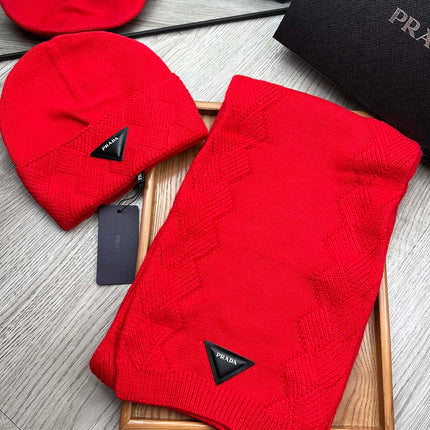 SET SCARF AND HAT IN CHERRY RED WOOL AND RABBIT FUR 397409