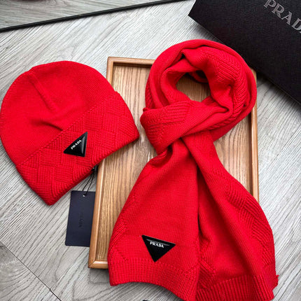 SET SCARF AND HAT IN CHERRY RED WOOL AND RABBIT FUR 397409