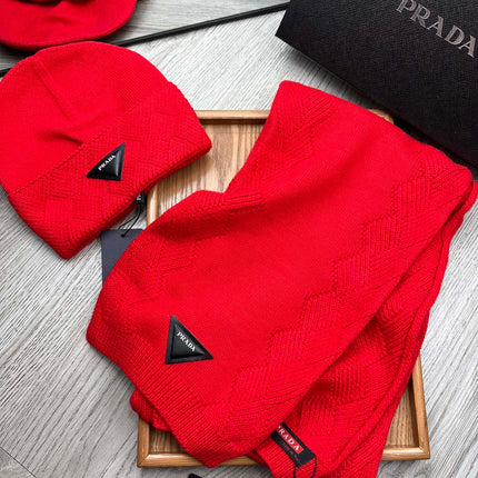 SET SCARF AND HAT IN CHERRY RED WOOL AND RABBIT FUR 397409