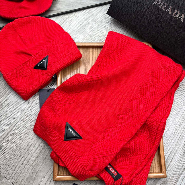 SET SCARF AND HAT IN CHERRY RED WOOL AND RABBIT FUR 397409