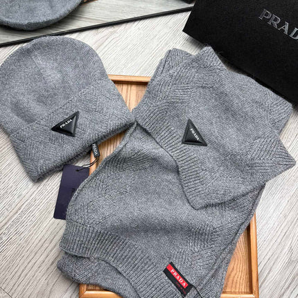 SET SCARF AND HAT IN RHINO GRAY WOOL AND RABBIT FUR 397407