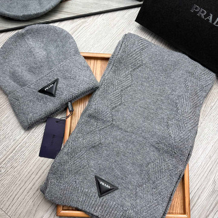 SET SCARF AND HAT IN RHINO GRAY WOOL AND RABBIT FUR 397407