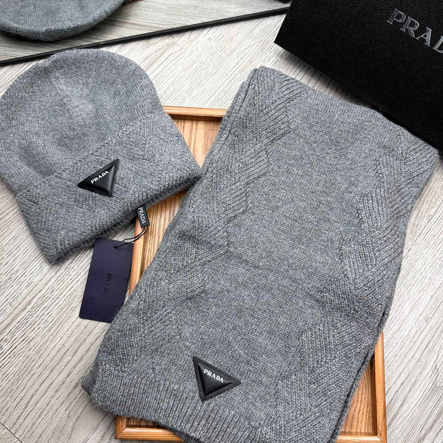 SET SCARF AND HAT IN RHINO GRAY WOOL AND RABBIT FUR 397407