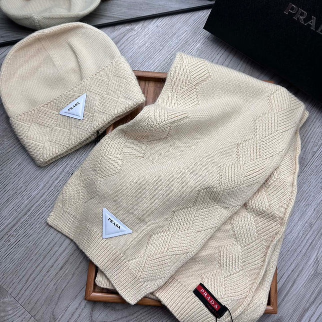 SET SCARF AND HAT IN BISQUE BEIGE WOOL AND RABBIT FUR 397405