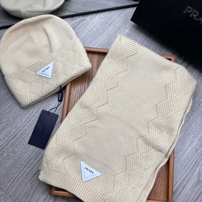 SET SCARF AND HAT IN BISQUE BEIGE WOOL AND RABBIT FUR 397405