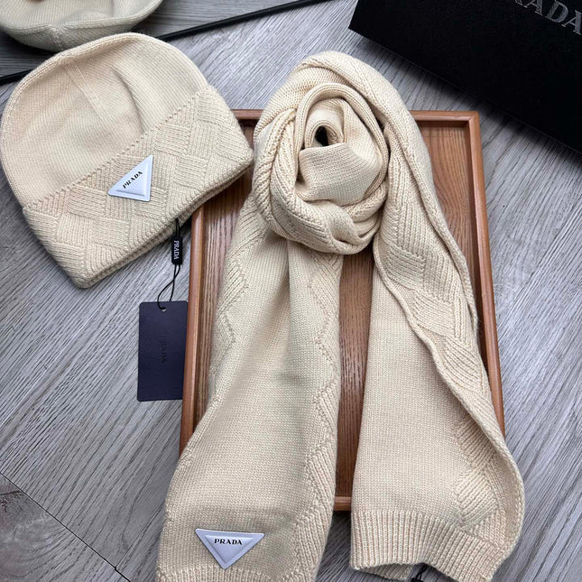 SET SCARF AND HAT IN BISQUE BEIGE WOOL AND RABBIT FUR 397405