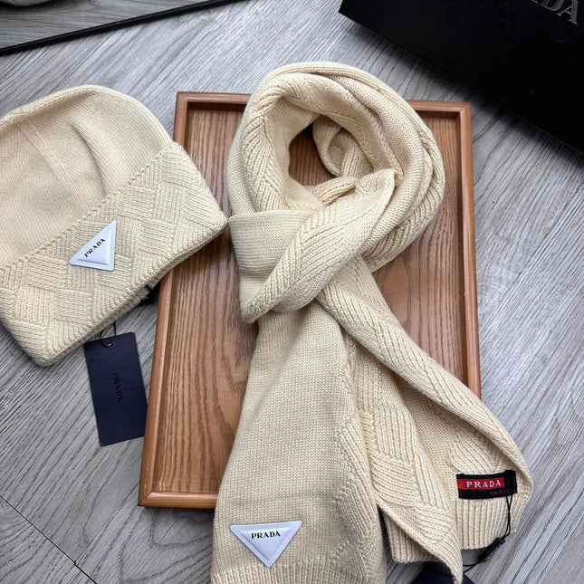 SET SCARF AND HAT IN BISQUE BEIGE WOOL AND RABBIT FUR 397405