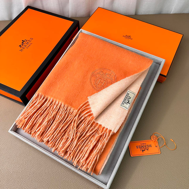 DOUBLE-FACE SCARF 200 CM IN TIGER ORANGE CASHMERE