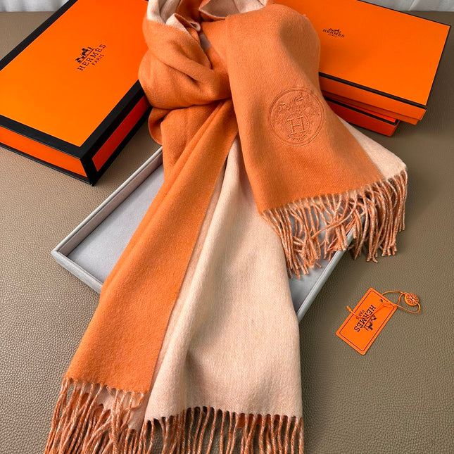DOUBLE-FACE SCARF 200 CM IN TIGER ORANGE CASHMERE