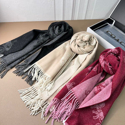 HORSE & CARRIAGE PRINT SCARF 195 CM IN BLACK WOOL 375242