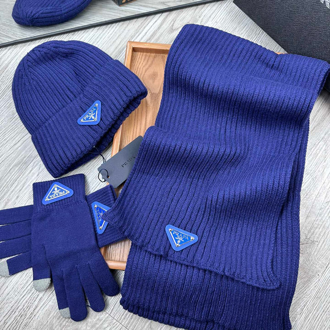 THREE-PIECES SET IN NAVY BLUE WOOL AND ACRYLIC 406557