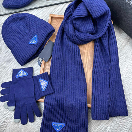 THREE-PIECES SET IN NAVY BLUE WOOL AND ACRYLIC 406557