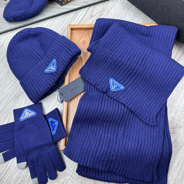 THREE-PIECES SET IN NAVY BLUE WOOL AND ACRYLIC 406557