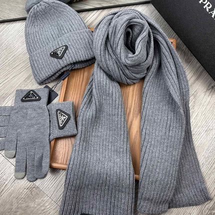 THREE-PIECES SET IN SMOKE GRAY WOOL AND ACRYLIC 406559