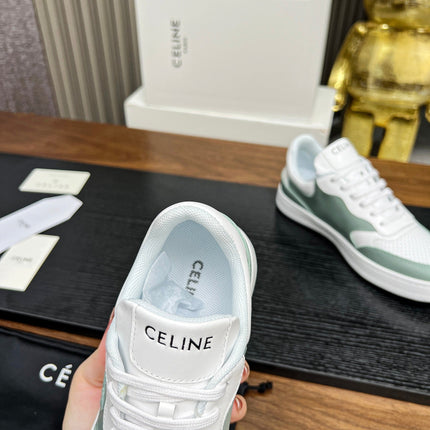 SNEAKER WITH TRIOMPHE IN WHITE MIX PEWTER GREEN CALFSKIN