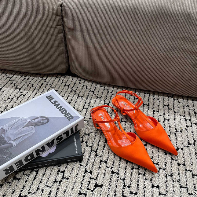 PRA SATIN SLINGBACK PUMPS BRIGHT ORANGE