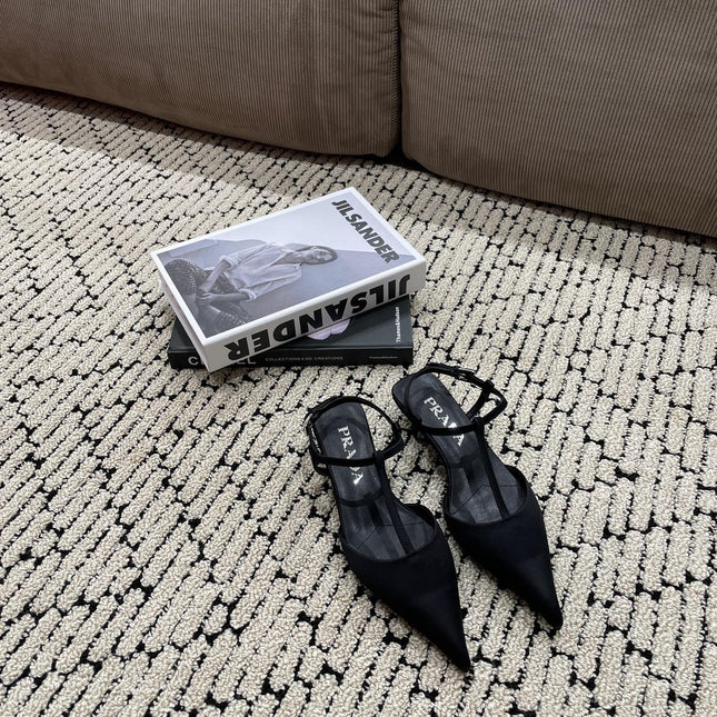 PRA SATIN SLINGBACK PUMPS BLACK