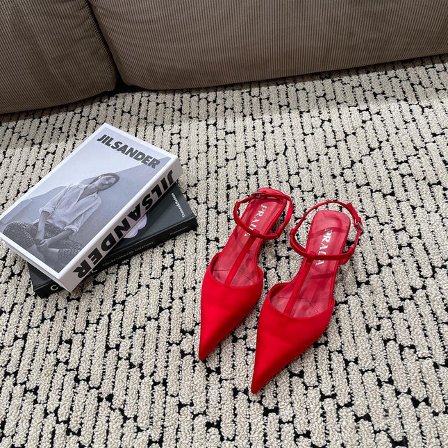 PRA SATIN SLINGBACK PUMPS CRIMSON