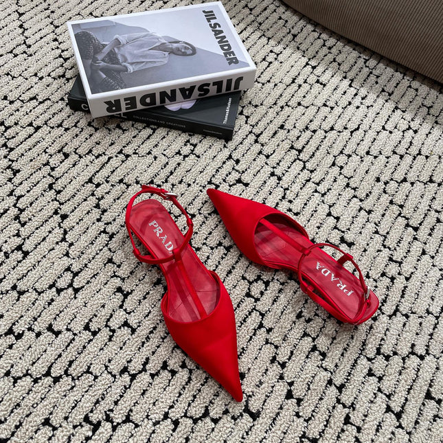PRA SATIN SLINGBACK PUMPS CRIMSON
