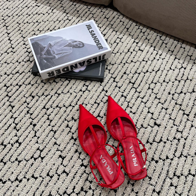 PRA SATIN SLINGBACK PUMPS CRIMSON