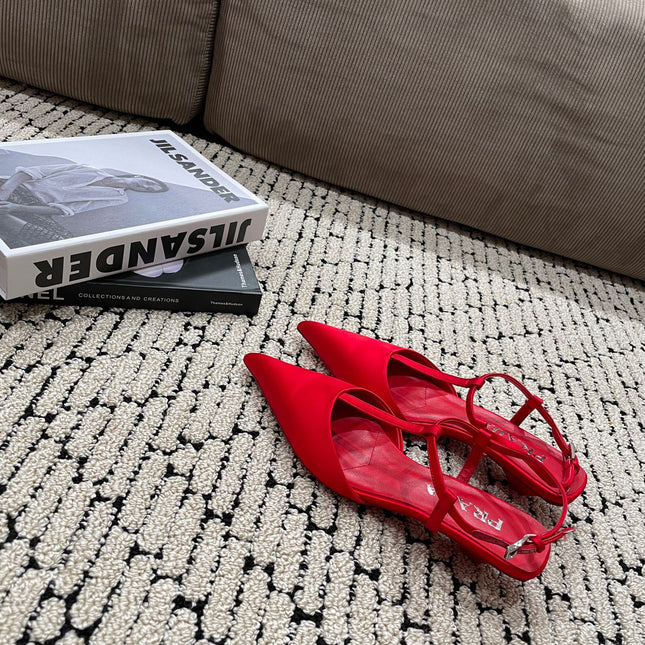 PRA SATIN SLINGBACK PUMPS CRIMSON