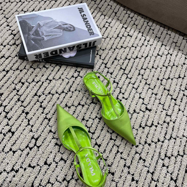 PRA SATIN SLINGBACK PUMPS CHARTREUSE