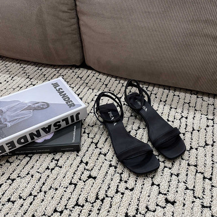 PRA TRIANGLE HEEL SATIN SANDALS BLACK