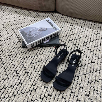 PRA TRIANGLE HEEL SATIN SANDALS BLACK