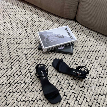 PRA TRIANGLE HEEL SATIN SANDALS BLACK